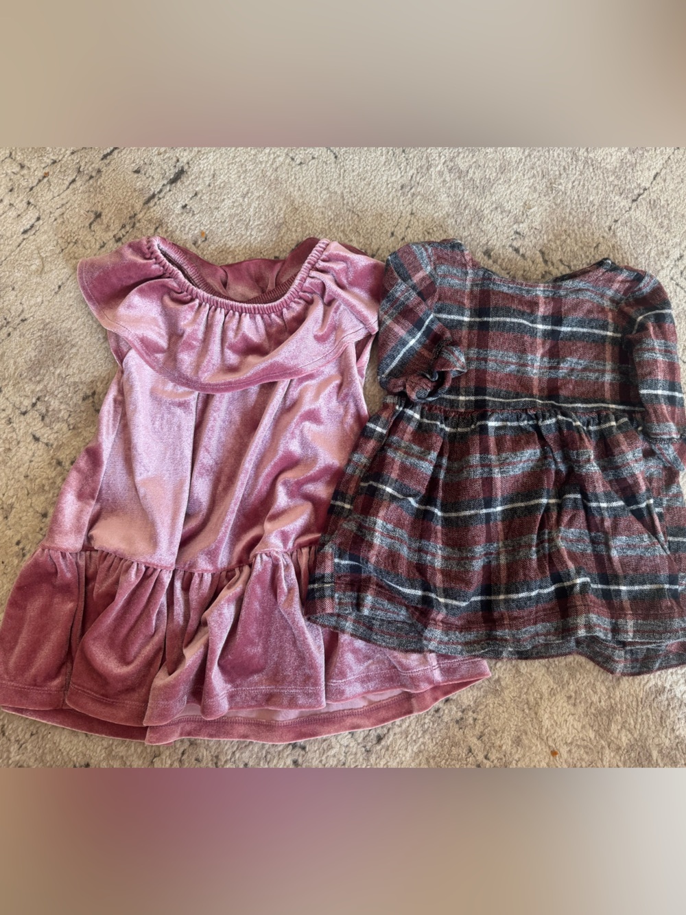 Girls Velvet Ruffle Dress & Plaid dress